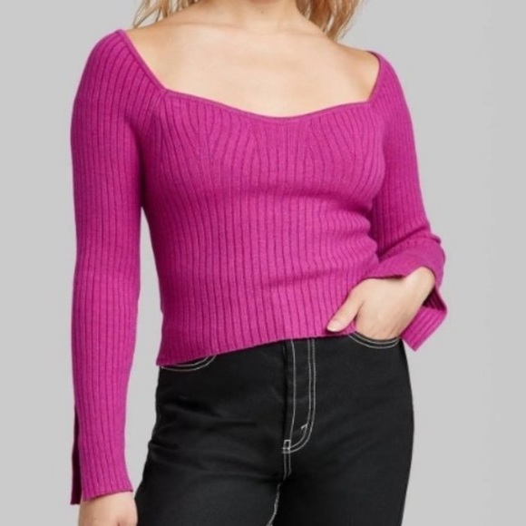 *DONATED* WF NWT Plum Purple Ribbed Sweetheart Neck Long Sleeve Sweater Top - Picture 3 of 14
